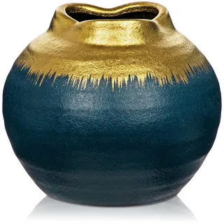 Gold Keramikvase für Blumendekoration Handgemachte Vintage Vase | Tischvase aus Keramik Moderne Keramik-Blumenvase für Deko Wohnzimmer Home Office, Vase für Pampasgras, Rustikales Dekor
