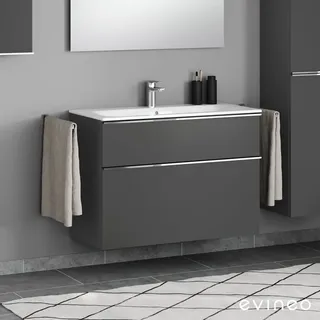 Evineo ineo4 Unterschrank B: 99 cm, 2 Auszüge, mit Griff, für Geberit Renova Plan Slim Waschtisch,, BE0229AN,