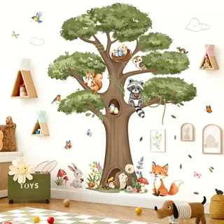 decalmile Wandsticker Waldtiere Baum Groß Wandtattoo Fuchs Hase(XL) | Abziehbare und Aufklebbare Wandaufkleber, DIY Abnehmbare Wandkunst Abziehbilder, Wandfreundlich, Leuchtenden Farben
