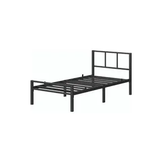 Metallbett 90 x 200 cm, stabiler Bettrahmen mit Kopfteil und Lattenrost, Bettgestell