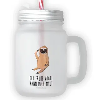 Mr. & Mrs. Panda Cocktailglas Faultier Vogel, Trinkglas Mason Jar, Transparent, Cocktailglas, Trink, Premium Glas, Glas Mit Schraubdeckel Vintage Trinkglas Henkelglas