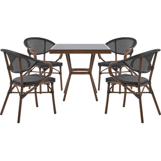 Beliani, Gartentisch + Balkontisch, Gartenmöbel Set Aluminium schwarz 4-Sitzer Stühle schwarz CASPRI (80 cm)