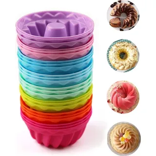 Silikon Mini Gugelhupfform 24er Set Backform Ø 6,5cm, Höhe 3,5cm (8 - Bunt
