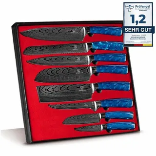 Küchenkompane Messer-Set Asiatisches Messerset Shiburu 8-teiliges Küchenmesser Set Premium (8-tlg) blau|silberfarben