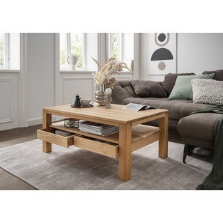 Concept Bora Couchtisch 2 Schubladen Eiche Massivholz 110x49x70 cm - Bianco