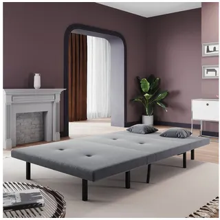 SONNI Schlafsofa Klappbares Sofabett 2 Kissen, Schlaffunktion Baby-Samt, 120cm 6-fach verstellbar Babyvelours grau/khaki grau