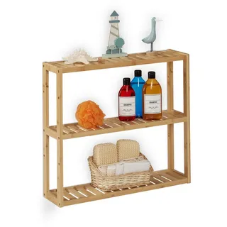 relaxdays Badregal Schmales Badregal mit 3 Ablagen braun