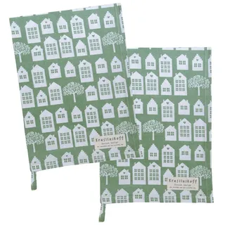 Krasilnikoff Geschirrtuch Town Houses, (2-tlg., 2-teilig), Geschirrtücher ca.50x70cm Baumwolle