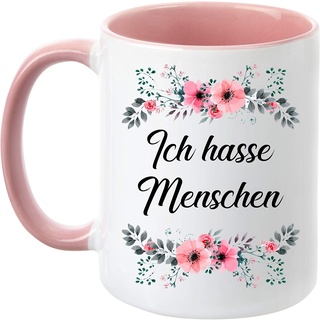 TassenTicker - ''Ich Hasse Menschen'' - beidseitig Bedruckt - Tasse - Kaffeetasse - Kaffeebecher - lustig - Geschenk - Arbeit (Rosa)