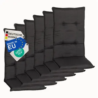 NYVI Hochlehnerauflage Hochlehner Auflagen 6er Set Barcelona - Gartenstuhlauflagen 118x50cm, (6 St), Stuhlauflage, Sitzauflage mit Halteband, UV-fest grau
