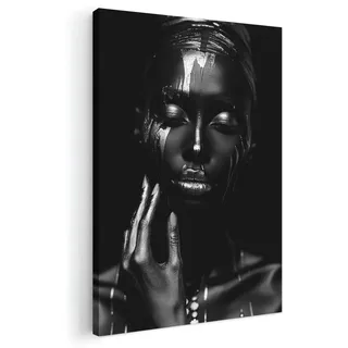 MuchoWow© Wandbilder Schlafzimmer Home Deko Wohnung Bild Wohnzimmer | 60x90 cm - Fotoleinwand Wand Bilder Leinwand Wall Decor Frau - Silber - Malerei - Schwarz und weiß - Porträt