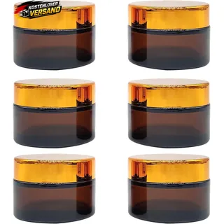 Leere Cremedosen Set 6x50ml aus UV-Schutz Glas für Kosmetik und Aufbewahrung