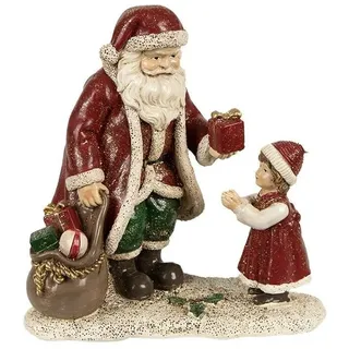 Clayre & Eef Figur Weihnachtsmann mit Mädchen Polyresin Weihnachtsdekoration