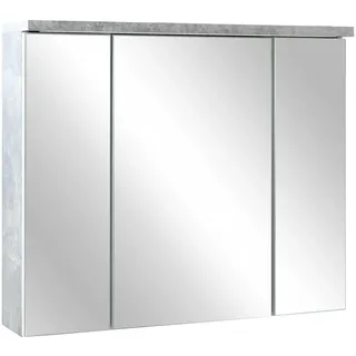 Stella Trading Spiegelschrank Bad mit LED-Beleuchtung in Beton-Optik, Weiß - Moderner Badezimmerspiegel Schrank mit viel Stauraum - 80 x 69 x 20 cm (B/H/T)
