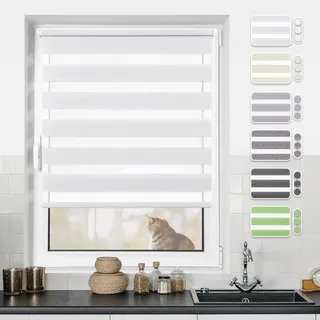 Doppelrollo klemmfix ohne Bohren Duo Rollo Weiß 75x200cm(BxH)-Stoffbreite 71cm Fensterrollo Klemmrollo Springrollo Rollos für Fenster ohne & mit Bohren