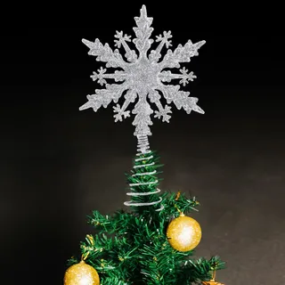 NOCHME Weihnachtsbaumspitze Schneeflocke Super Glänzend 5,5 x 9 Zoll Dazzling Christbaumspitze Stern Top für Weihnachtsbaum Christmas Weihnachten Dekoration Silber