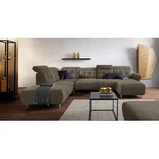 Home Affaire Wohnlandschaft HOME AFFAIRE "Manhattan U-Form", grau (taupe), B:345cm H:102cm T:247cm, Luxus Microfaser2 (90% Polyester, 10% Polyamid);Flachgewebe (100% Polyester);Luxus-Microfaser1 (100% Polyester), Sofas, Wohnlandschaft, 2 Sitze mit elektrischer 