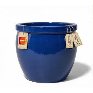 Pflanzgefäß Steinzeug 100% Frostfest | Keramik Blumentopf Außen & Innen (Verschiedene Größen) | Massiver Pflanzkübel mit Drainage-Loch | Premium, stilvoll (Royal Blau, 29cm x 23cm)