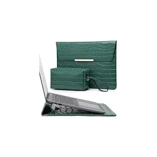 HYZUO 13,3-14 Zoll Laptop Hülle mit Integriertem Ständer für MacBook Pro 14 M3/M2/M1 Pro/Max A2918 A2992 A2779 2024-2021, Air 13 2017-2012, Laptophülle mit Kleiner Tragetasche, Krokodil-Muster Grün