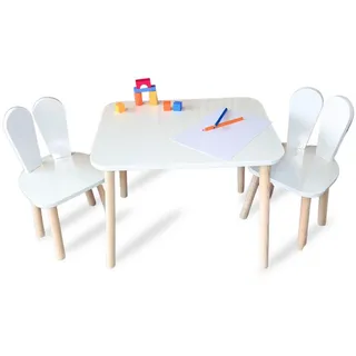 Malino Kindersitzgruppe Kindertisch mit 2 Stühlen, Sitzgruppe für Kinder ab 2 Jahre weiß