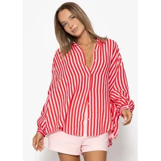 SASSYCLASSY Longbluse Musselin Bluse mit hellen Streifen für Damen Baumwollbluse im Oversized Fit mit Kent Kragen rot
