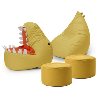Lumaland Sitzsack Kinder Dino Kissen 90x90x70 cm (4 St., 1x Kindersitzsack), Kuschelsitzkissen, Kinderzimmer, pflegeleicht, Zauberversteck gelb
