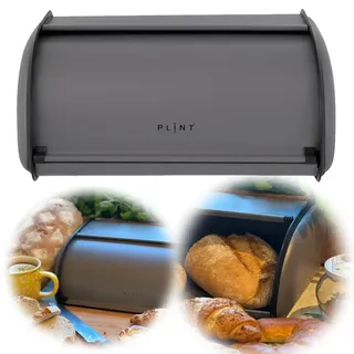 LS-LebenStil Vintage Brotkasten Grau Almost Black 34cm Metall Retro Brotbox mit Roll-Deckel Aufbewahrungskorb Lüftungslöcher Aufbewahrungsbox Nostalgie Brotkorb zum Frischhalten
