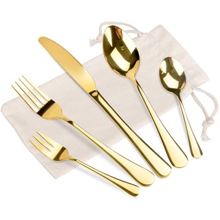Goldenes Besteck 20-teiliges,Besteck Set Gold mit Messer Löffel Gabel, Service für 4 Personen, Besteck Gold ideal für den täglichen Gebrauch zu Hause