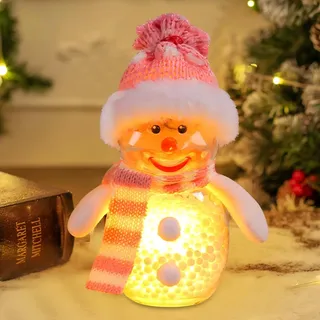 Weihnachtsdeko Innen Figuren LED Weihnachten Schneemann Figur Weihnachtsfiguren Klein Schneemänner Deko Figuren Beleuchtet Batteriebetrieben Weihnachten Winter Deko Figur Tischdeko (1PC B/Rosa)