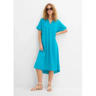 Tunikakleid BONPRIX, Damen, Gr. 48, N-Gr, blau (lagunenblau), Obermaterial: 100% Baumwolle, oversize, Kleider, Oversize-Passform, Kaftan-Schnitt, Kimonoärmel, aus Baumwolle