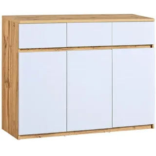 Deine Möbel 24 ARCO 120 x 94 x 40 cm Weiß Matt / Eiche Wotan / Beige