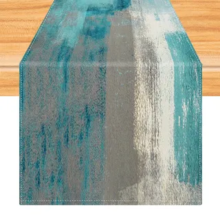 Tischläufer Türkis 40 x 140 cm Tischdekoration Modern Kunst Gemälde Kurz Abwaschbar Tischdeko für Weihnachten Party Hochzeiten Feiertage Geburtstag Küche Deko