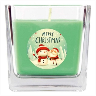 HS Candle Duftkerze (Dekokerze, 1-tlg), Weihnachten - Kerze im Glas, Kerze mit Weihnachts - Motiv, vers. Düfte / Größen grün Ø 8 cm x 8 cm x 8 cm x 8 cm