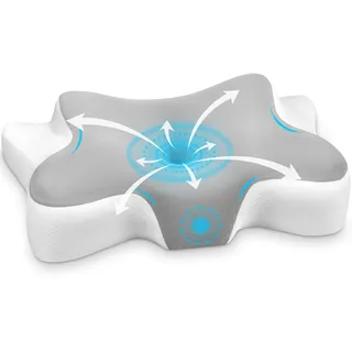 Somirra Nackenstützkissen Memory Foam Kissen, Ergonomisches Nackenkissen Kopfkissen mit 2 Höhen, Seitenschläferkissen Geeignet für Seiten, Rücken & Bauchschläfer, 66x37x9/12cm (Silber)