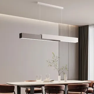 Pendelleuchte Kochinsel Lineare LED Hängend Esszimmer Lampe Kronleuchter Dimmbar Fernbedienung Hängeleuchte für Esstisch Küche Büro Bar Shop Leuchte Modern Hängelampe Höhenverstellbar (Schwarz, 100cm)