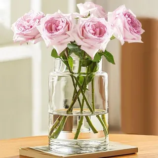 Famanu Glasvase Große Runde Vase für Moderne Wohnraumdekoration - Transparente Vase für Pampasgras und Tulpen