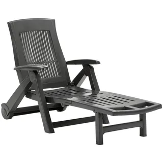 AMBIA GARDEN Gartenliege, Anthrazit, Kunststoff, 195x72x101 cm, Made in Italy, Räder am Kopfende, klappbar, Rückenlehne verstellbar, Gartenmöbel, Gartenliegen,