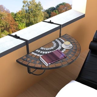 Möbel® Balkonhängetisch,Balkontisch Terrassentisch Campingtisch Outdoor,Tisch Gartenmöbel Terracotta und Weiß Mosaik🐳2843