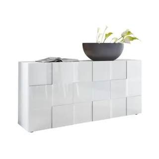 Design-Sideboard Schachmuster 3 Türen in weiß glänzendem Holz Dama Wh S - Weiß