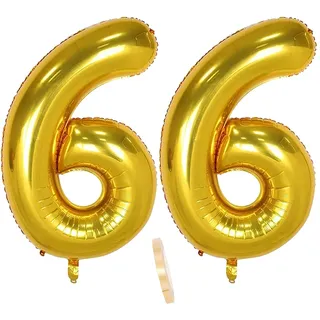Folienballon Zahl Deko Gold 66 für Frauen Männer, XXL 100cm Riesen Nummer Aufblasbar Helium Ballon Figuren Zahlen Luftballons für 66. Jahre Mann Frau Geburtstag Hochzeit Jubiläum Party Dekoration