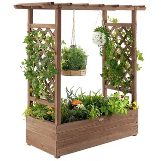 Goplus Hochbeet mit Rankgitter, Pflanzkasten mit Ablauflöchern, Pflanzkübel Blumenkasten mit Spalier für kletternde Pflanzen