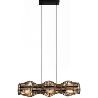 Licht-Erlebnisse Arstal 3-flg. E27 80 cm Länglich Bambus/Aluminium Schwarz/Braun