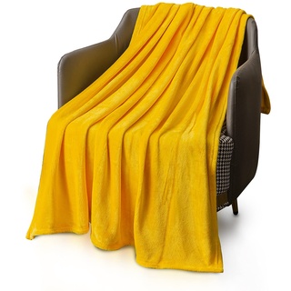 KEPLIN Flanelldecke groß Überwurf Tagesdecke - 200 x 240 cm | Weiche Flauschige Warme Leichte Mikrofaser-Stoff-Design für Bettbezug Quilt Teppich (Senf, Queen)