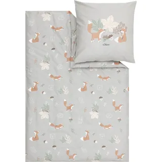 Bettwäsche S.OLIVER "Kleiner Fuchs s.Oliver Junior", grau (sand, mehrfarbig), B/L: 135cm x 200cm, 1 Stk., 1 Stk., Mako-Satin, B/L: 80cm x 80cm, 2, Mako-Satin, Obermaterial: 100% Baumwolle, Bettwäsche, Bettwäsche, Satinbettwäsche mit liebevollem Waldmotiv