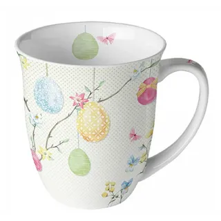 Ambiente Luxury Paper Products Becher Bauernhof, Sommer, Blumen, Planzen, Tiere, Ostern Kollektion, Porzellan Becher 0,4 l, Pflanzen, Ostereier, Hängend - Eier, Osterbaum Motiv, Frühling Tischdeko, Osterdeko, Tasse, Mug, Geschenke bunt