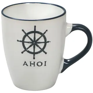 Maritimes Steingut-Geschirr in weiß – Henkel-Tasse, Steuerrad, 350 ml | Mix & Match Serie aus Keramik - nautische Motive zum Kombinieren - Küchenzubehör, Geschenkartikel – Seaside No.64