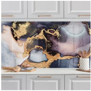 Bilderdepot24 Küchenrückwand gold dekor Abstrakt Kunst Muster Aquarell Steinoptik Marmor Gold, (1-tlg., Nischenrückwand - für Fliesenspiegel ohne Bohren - matt), Spritzschutz Rückwand Küche Herd - Folie selbstklebend versch. Größen goldfarben 175 cm x 50 cm