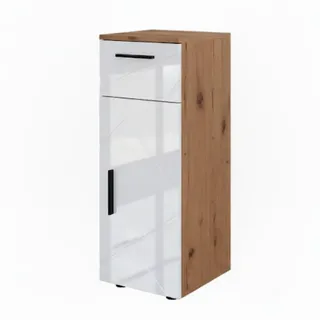 Vicco Irma Halbhochschrank 30 x 81 cm Weiß Hochglanz/Eiche Holz