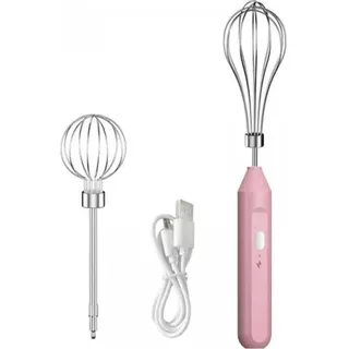 (pink) Mini-tragbarer, Kabelloser Elektrischer Schneebesen, Wiederaufladbarer Handschneebesen Mit Zwei Edelstahl-rührbesen