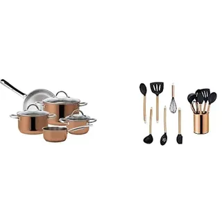 ECHTWERK Induktion 8-teiliges Kochtopf-Set aus hochwertigem Edelstahl, 7-teiliges Küchenhelfer-Set, Kupfer-Edition